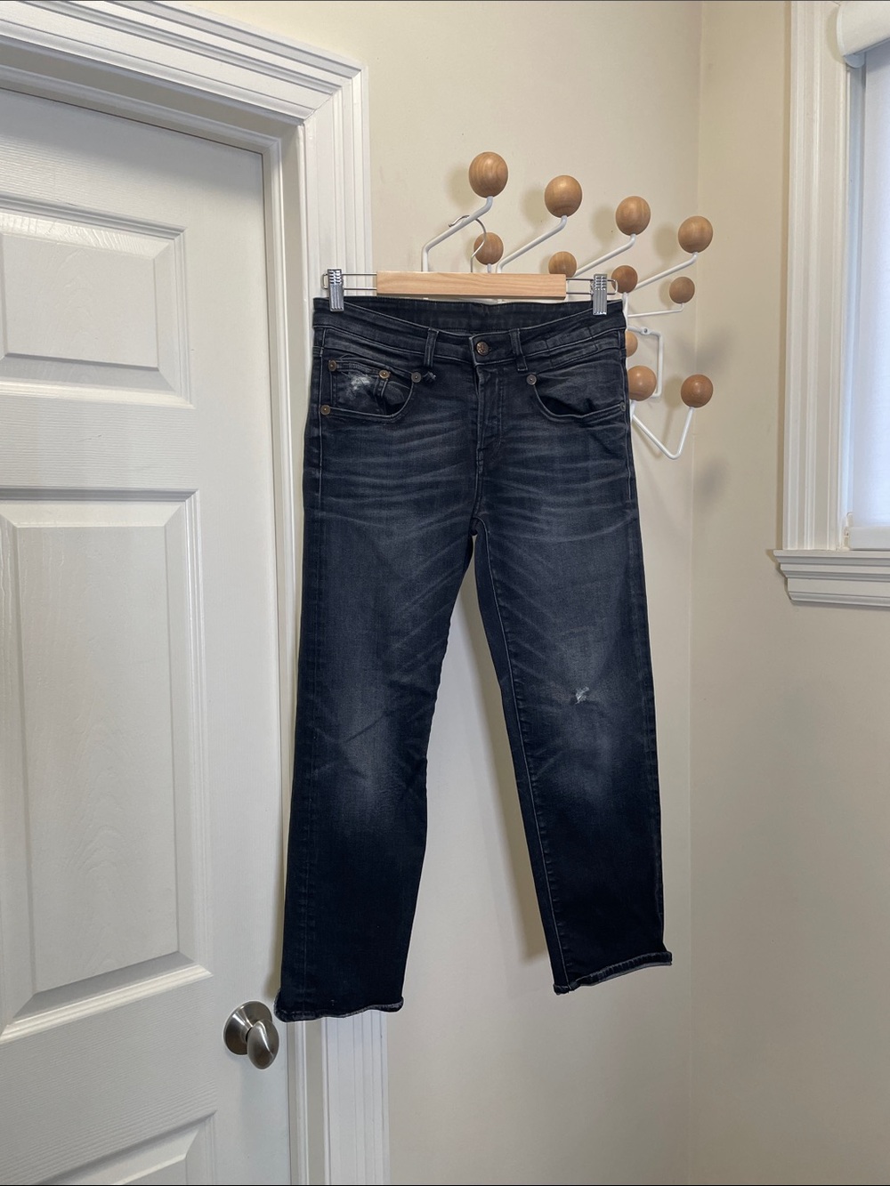 R13 - Classic Wide Legged Straight Denim Ankle Jeans - Black 27